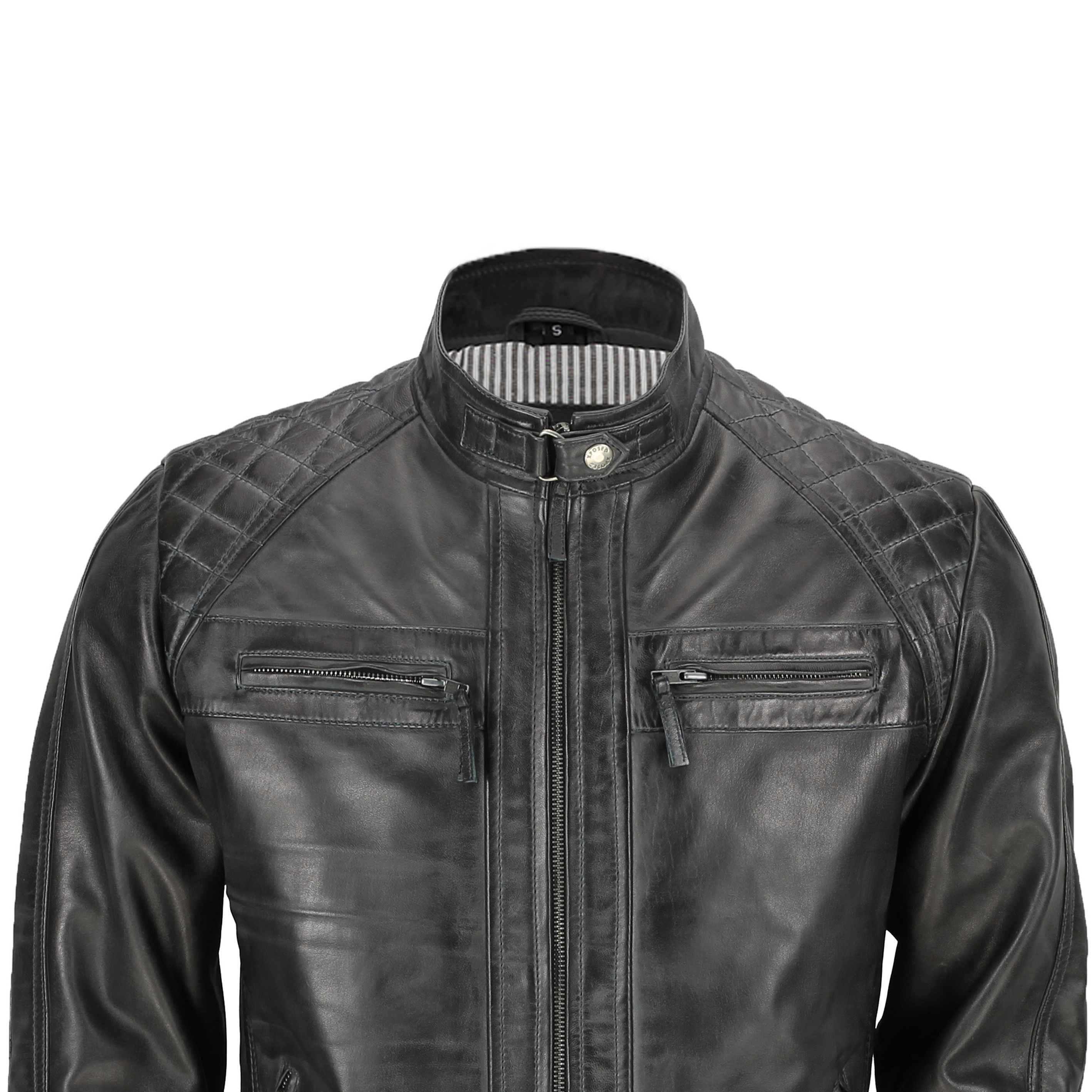 Mens Real Leather Washed Brown Black Vintage Zipped Smart Casual Biker Jacket Ebay 